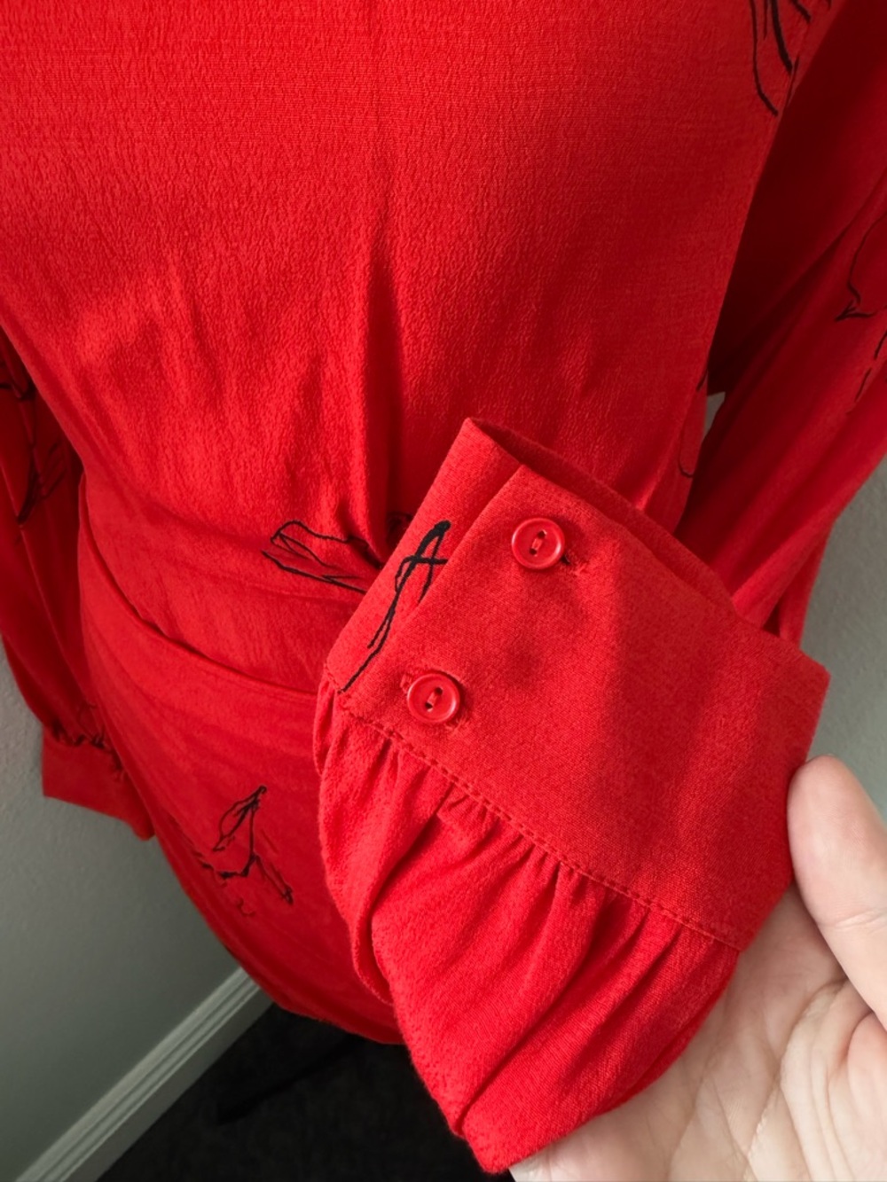 Astr Red Floral Long-Sleeve Tie-Waist Dress Size L - Picture 5 of 11